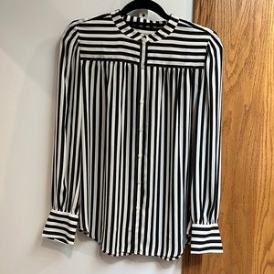 LOFT Black and White Striped Blouse